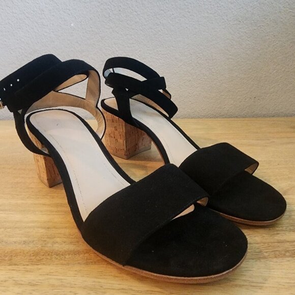 Pour la Victoire Black Leather Strappy Cork Heels Womens 8.5 - Picture 8 of 12